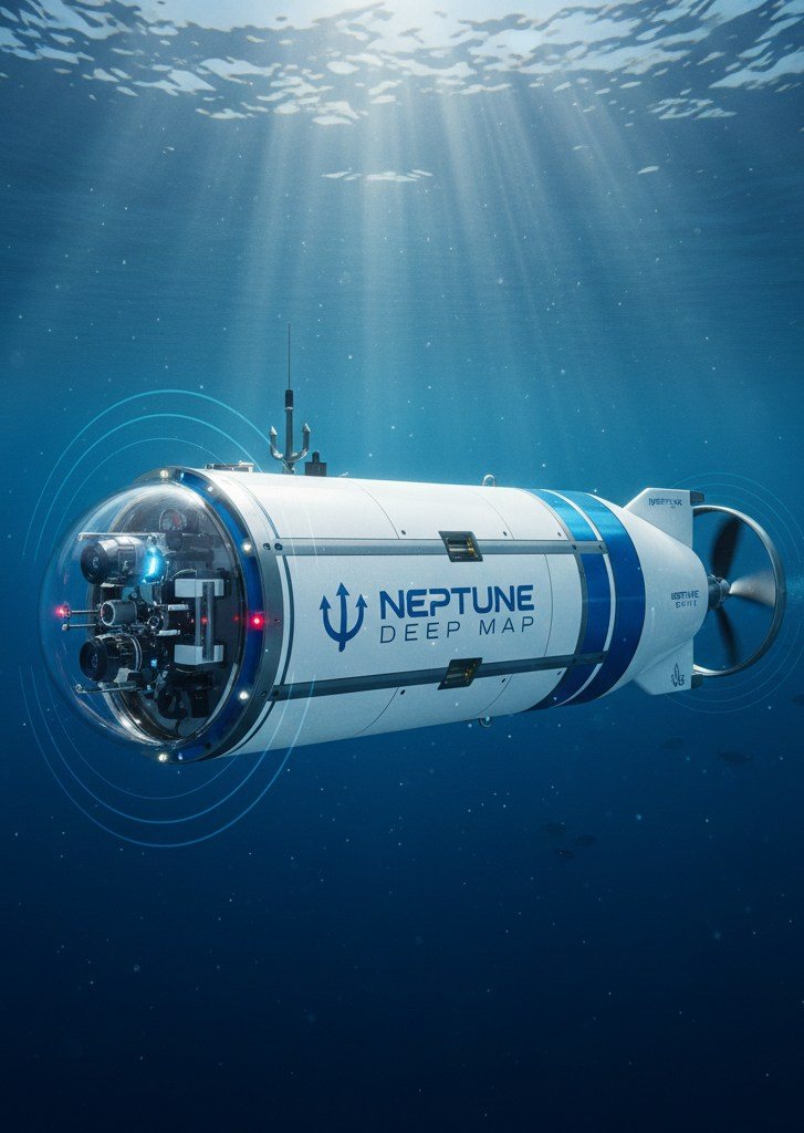 Neptune Deep Map vehicle descending through open water
