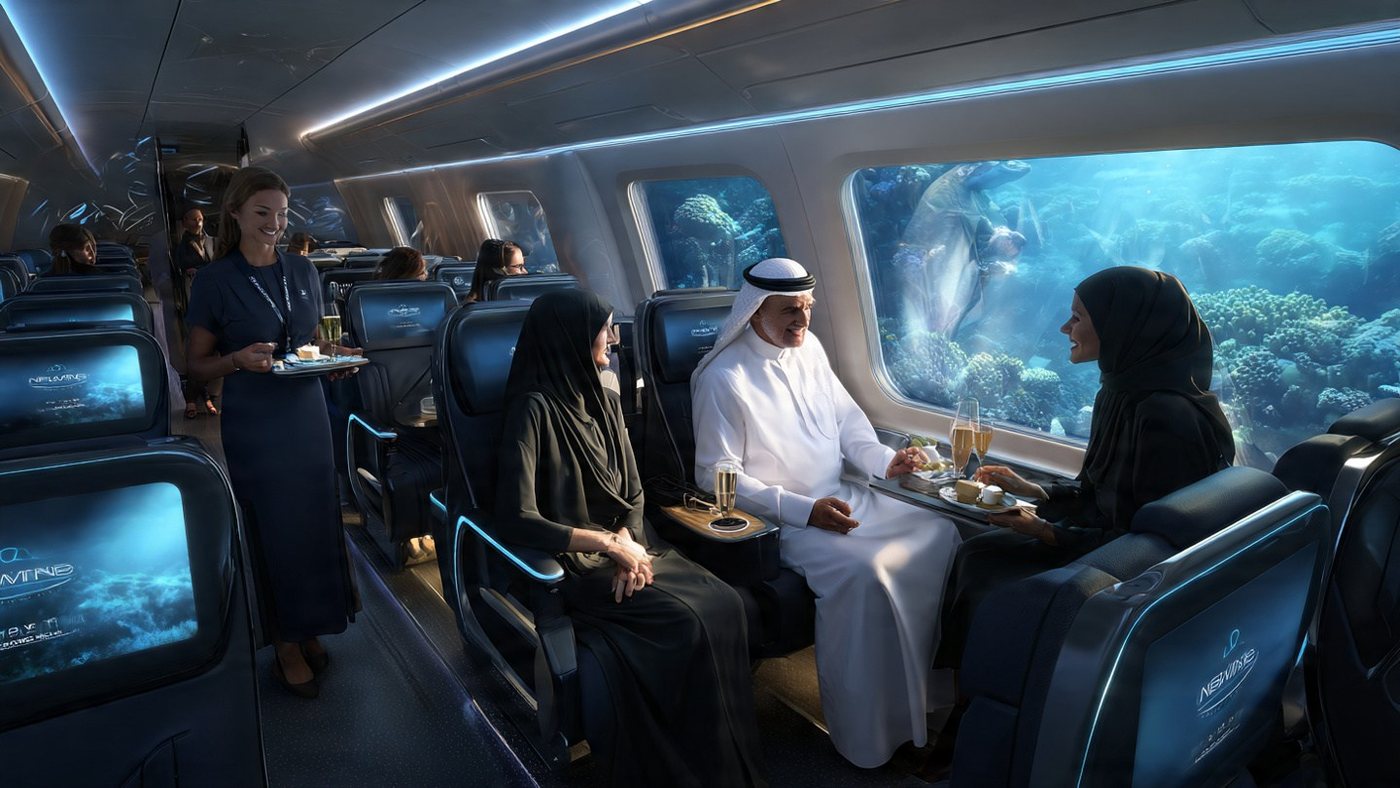 Attendants serving passengers aboard Neptune Flyte